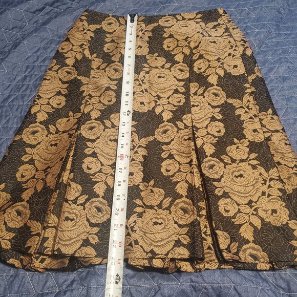 Ann Taylor Sz 2 Wool & Silk Brocade Black Gold Floral Pleated Pencil Skirt - Picture 7 of 9